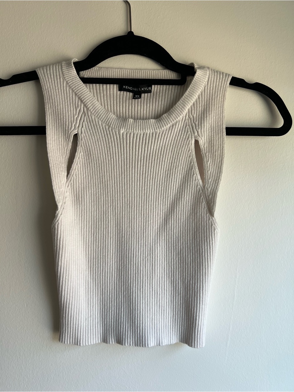 Kendall & Kylie Cream Ribbed Tank with Side Cutouts